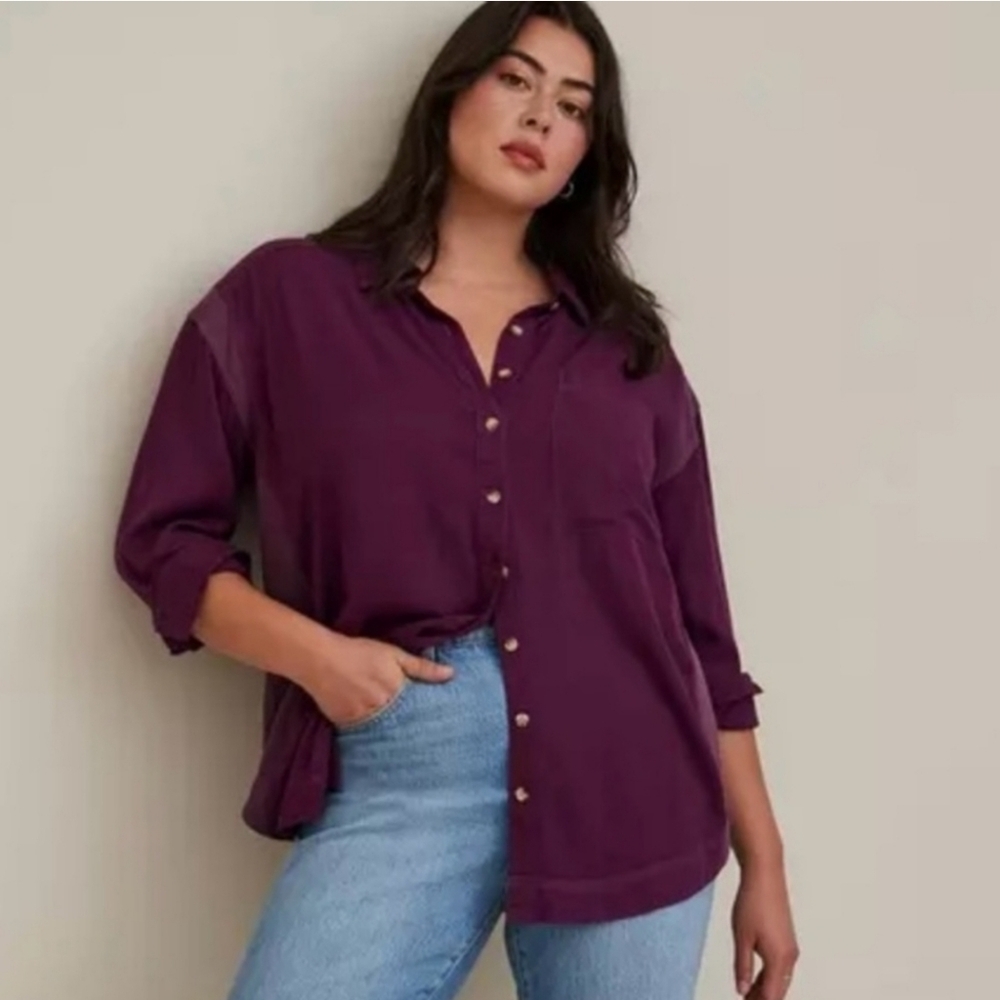 NWT Torrid Purple Rayon & Waffle Knit Button Front Shirt Sz 3X